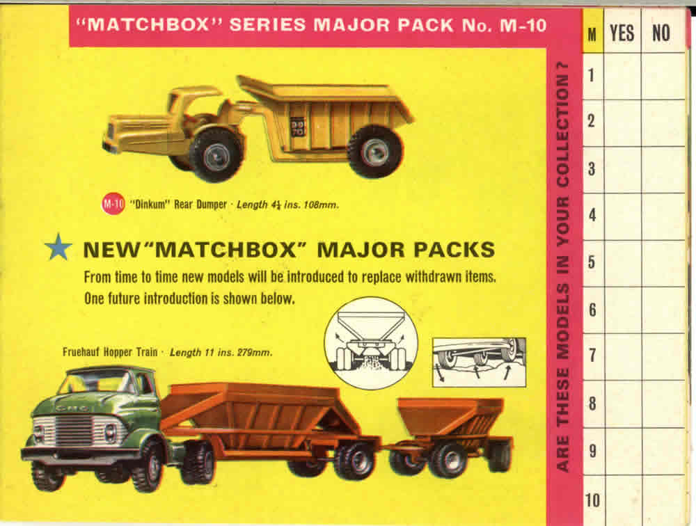 Matchbox Lesney 1964 catalog Major Pack M10 and new models