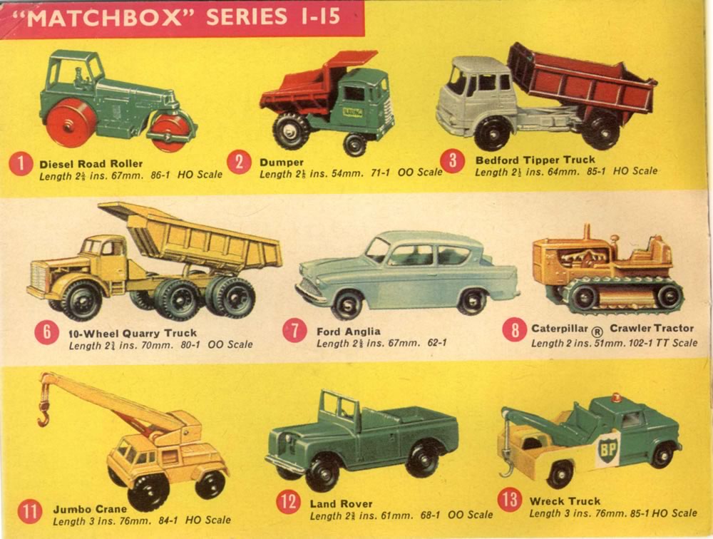Matchbox Lesney 1965 catalog regular wheels 1-75 series numbers 1-15