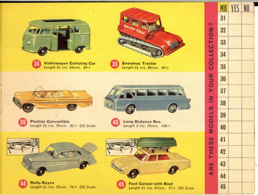 Matchbox Lesney 1965 catalog regular wheels 1-75 series numbers 34-45