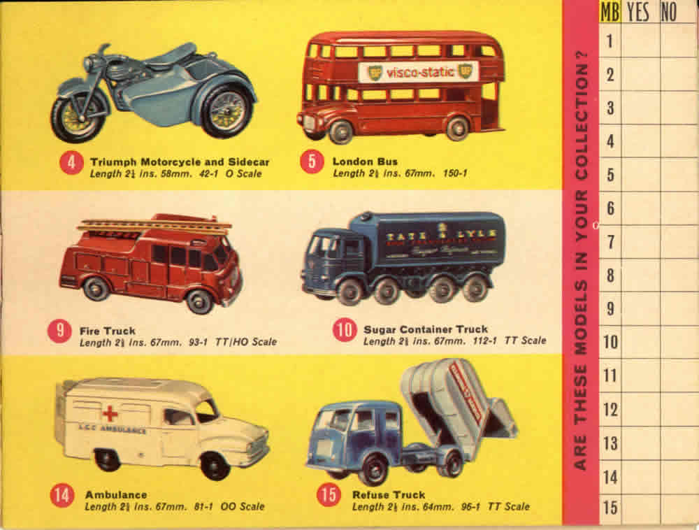 Matchbox Lesney 1965 catalog regular wheels 1-75 series numbers 4-15
