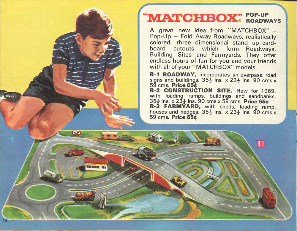 Matchbox Lesney 1969 catalog Page 18, Matchbox Pop-Up Roadways