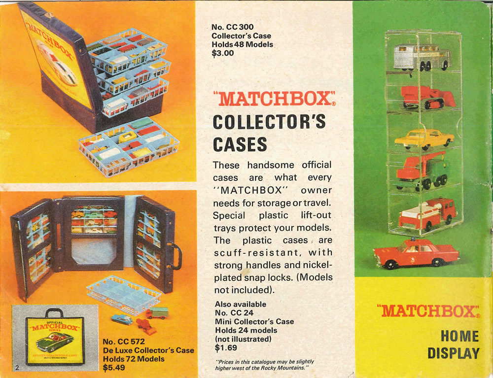 Matchbox Lesney 1969 catalog Page 2, Matchbox collector's cases