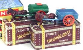 Farmette Treasure Chest Series, Water Wagon No. 11, Miller's Cart No. 12 and boxes
