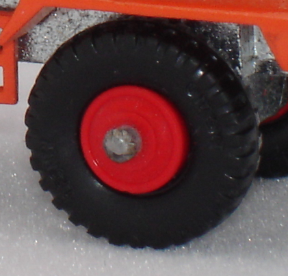 black plastic wheel with red plastic hub, 28D Mack Dump Truck